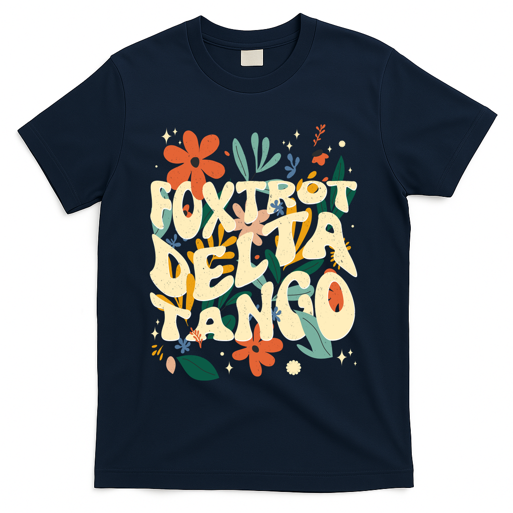 Retro VintageFlowers Vintage Foxtrot Delta Tango T-Shirt - Navy