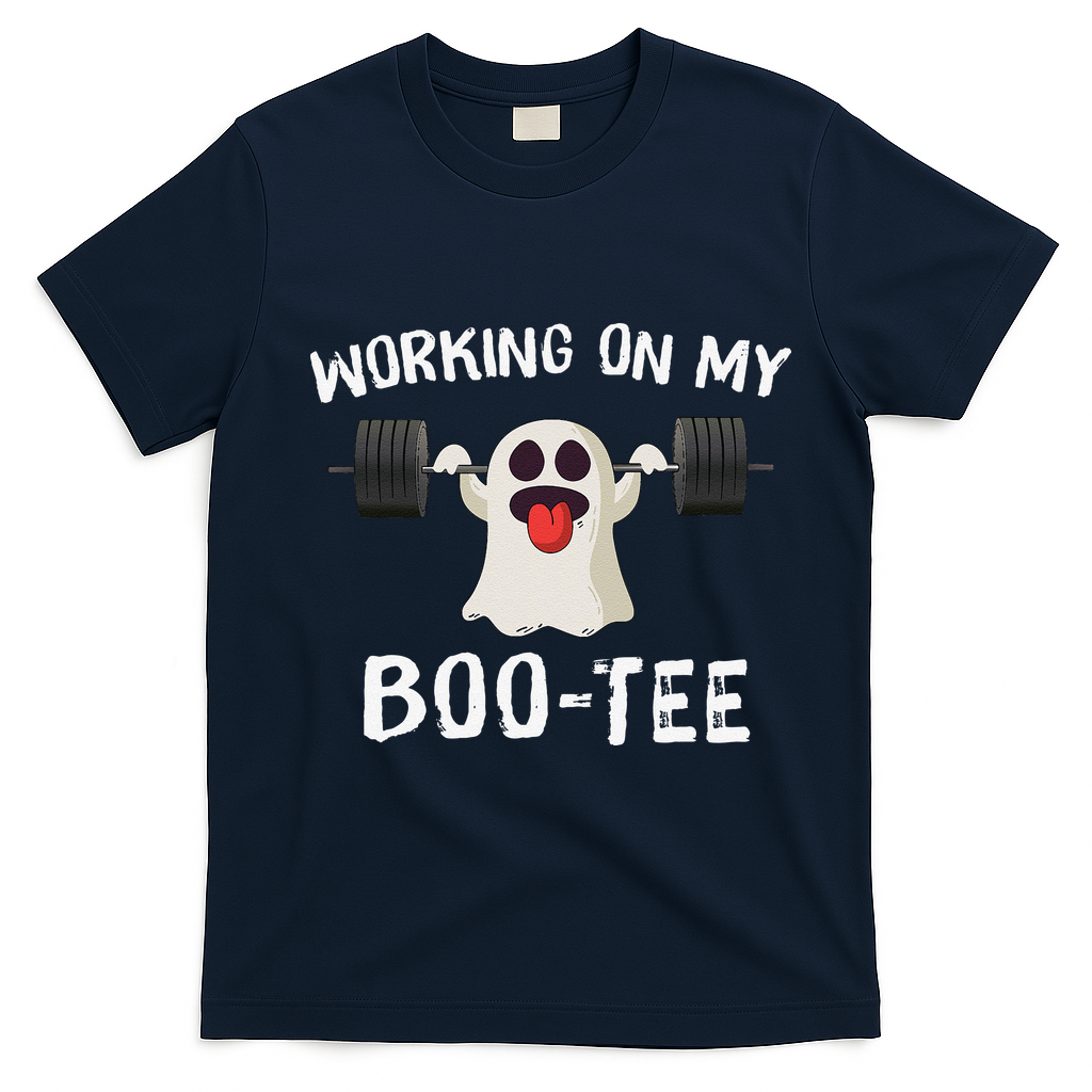 Retro Working On My Booty Cute Funny Boujee Ghost Halloween T-Shirt - Navy Blue