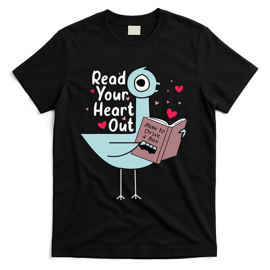 Read Your Heart Out Pigeon Cute Teacher Book Lover T-Shirt - Black