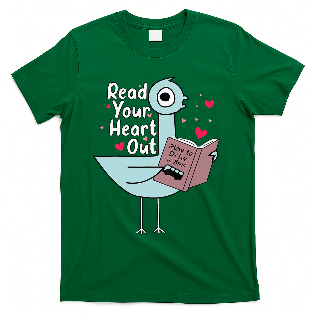 Read Your Heart Out Pigeon Cute Teacher Book Lover T-Shirt - Green