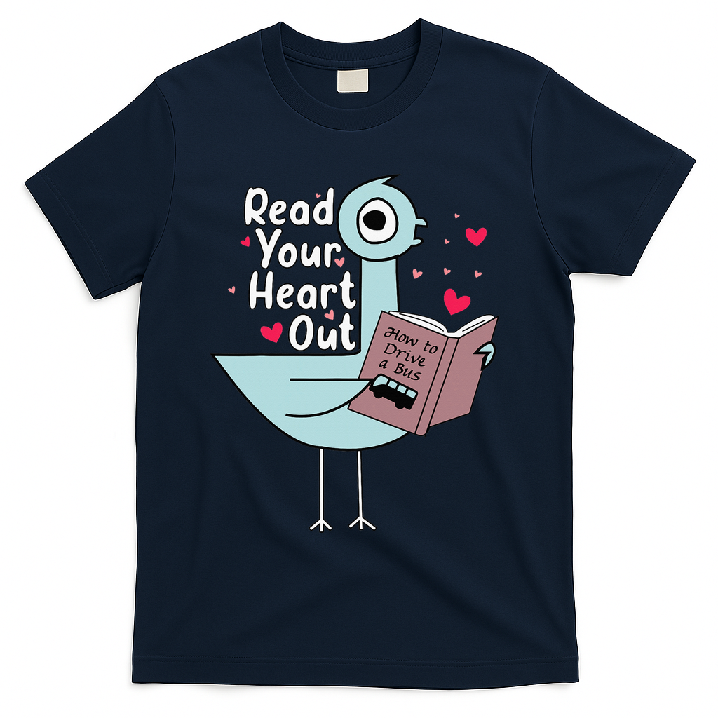 Read Your Heart Out Pigeon Cute Teacher Book Lover T-Shirt - Navy