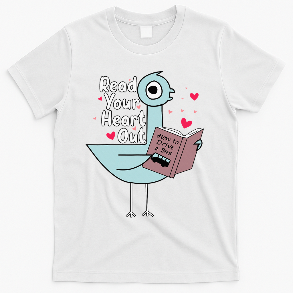 Read Your Heart Out Pigeon Cute Teacher Book Lover T-Shirt - White