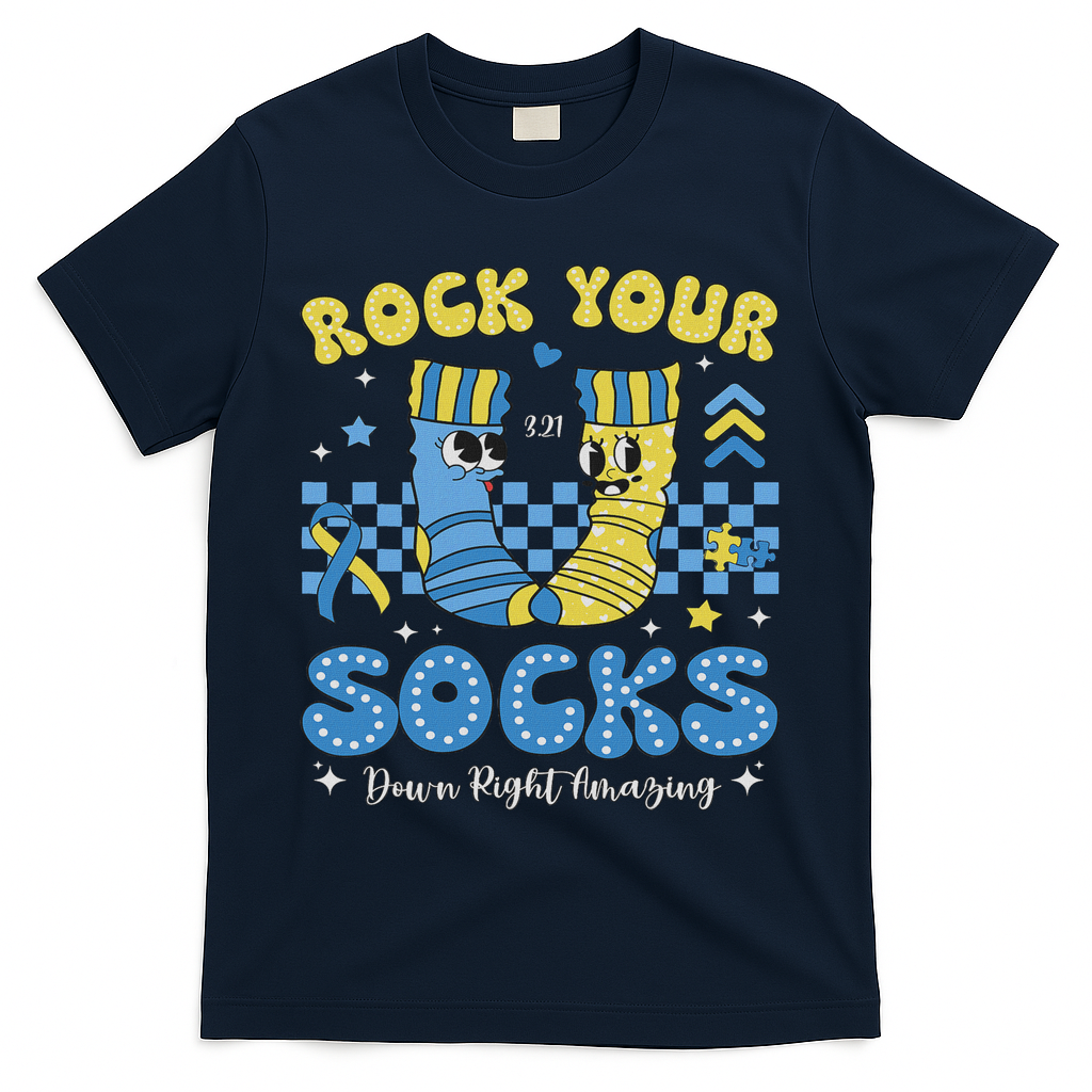 Rock Your Socks Down Syndrome Awareness Sped Teacher Women T-Shirt - Navy