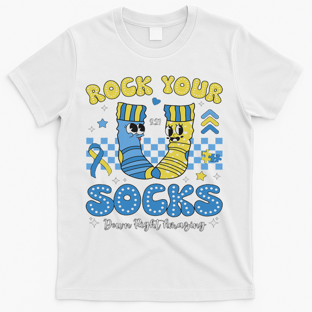 Rock Your Socks Down Syndrome Awareness Sped Teacher Women T-Shirt - White