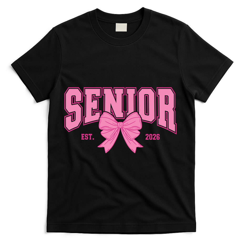 Senior 2026 Coquette Pink Bow Graduation Graduate T-Shirt - Black