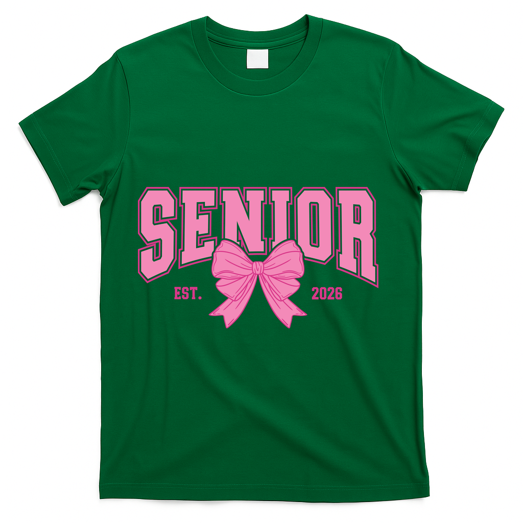 Senior 2026 Coquette Pink Bow Graduation Graduate T-Shirt - Green