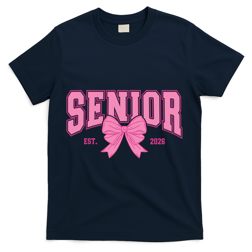 Senior 2026 Coquette Pink Bow Graduation Graduate T-Shirt - Navy