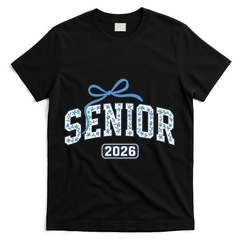 Senior 2026 Graduation Floral Pattern T-Shirt - Black