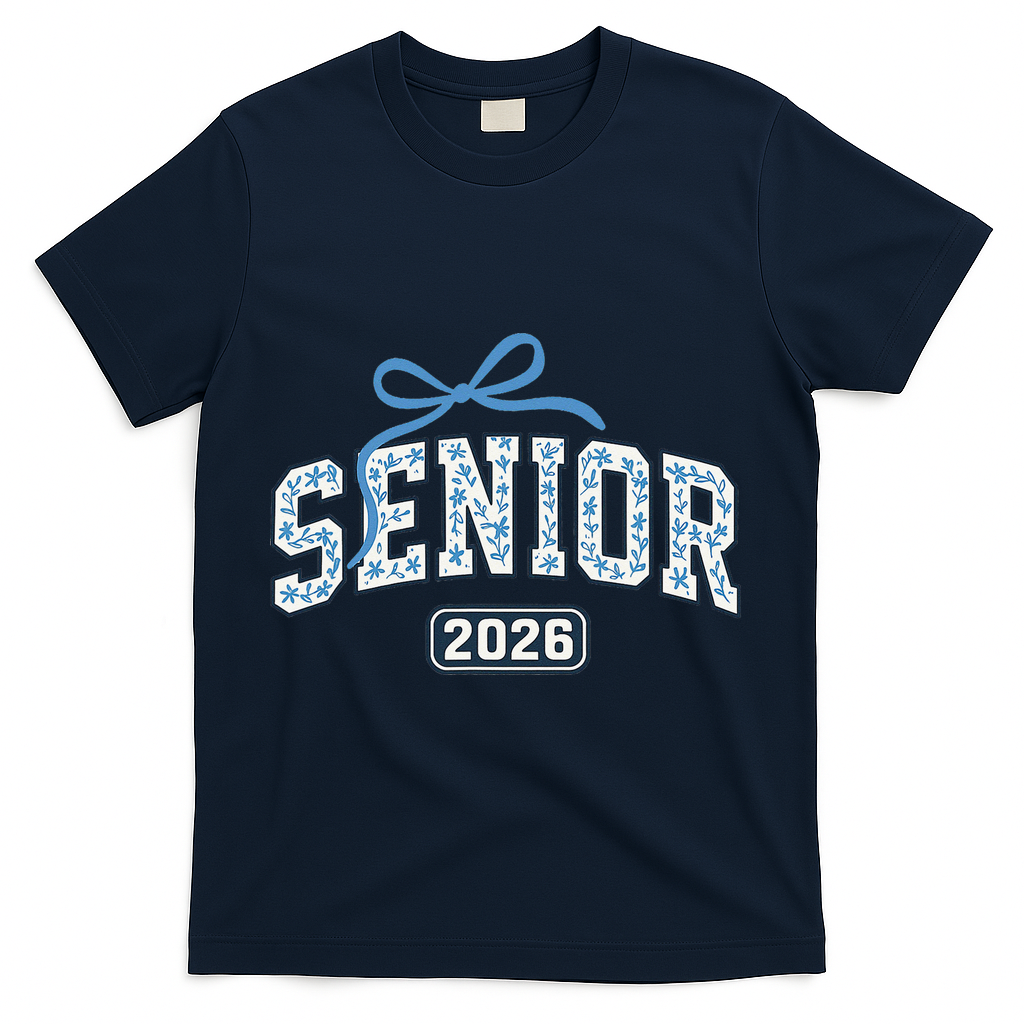 Senior 2026 Graduation Floral Pattern T-Shirt - Navy