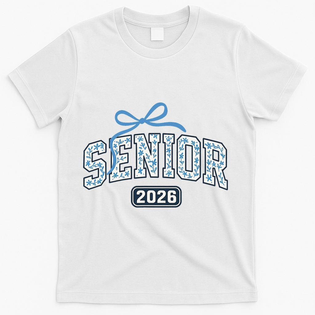 Senior 2026 Graduation Floral Pattern T-Shirt - White
