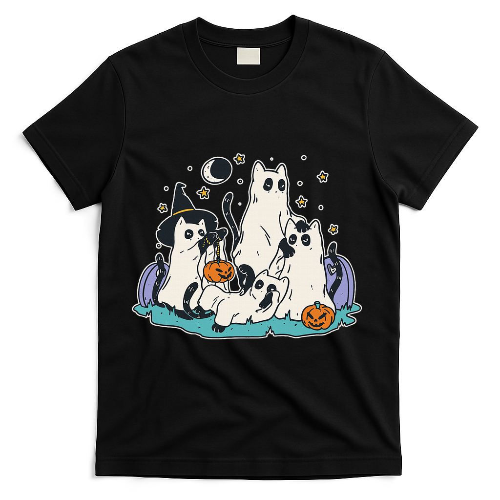 Spooky and Adorable Black Cat Halloween Costumes T-Shirt - Black