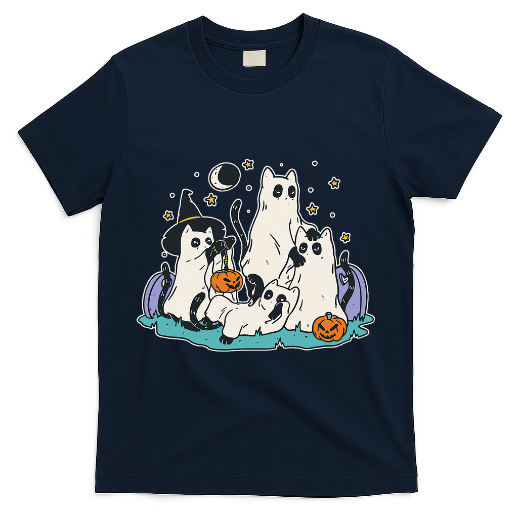Spooky and Adorable Black Cat Halloween Costumes T-Shirt - Navy