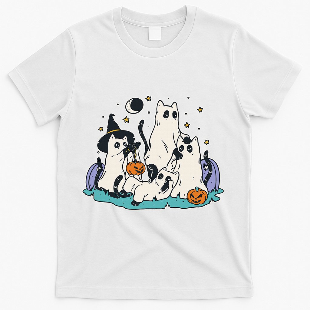 Spooky and Adorable Black Cat Halloween Costumes T-Shirt - White