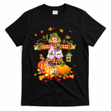 Scarecrow Autumn Hello Fall Pumpkin Thanksgiving Halloween T-Shirt - Black