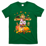 Scarecrow Autumn Hello Fall Pumpkin Thanksgiving Halloween T-Shirt - Green