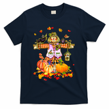Scarecrow Autumn Hello Fall Pumpkin Thanksgiving Halloween T-Shirt - Navy