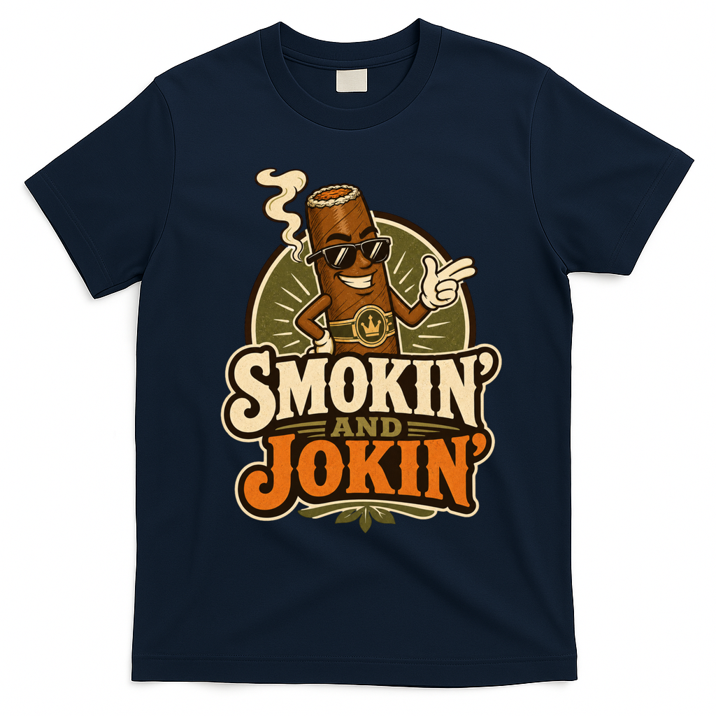 Smokin' And Jokin' Cool Cigar Humor Smokers T-Shirt - Navy Blue