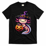 Sea Animal Lovers Axolotl Witch Hat Celebrating Halloween T-Shirt - Black