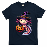 Sea Animal Lovers Axolotl Witch Hat Celebrating Halloween T-Shirt - Navy Blue