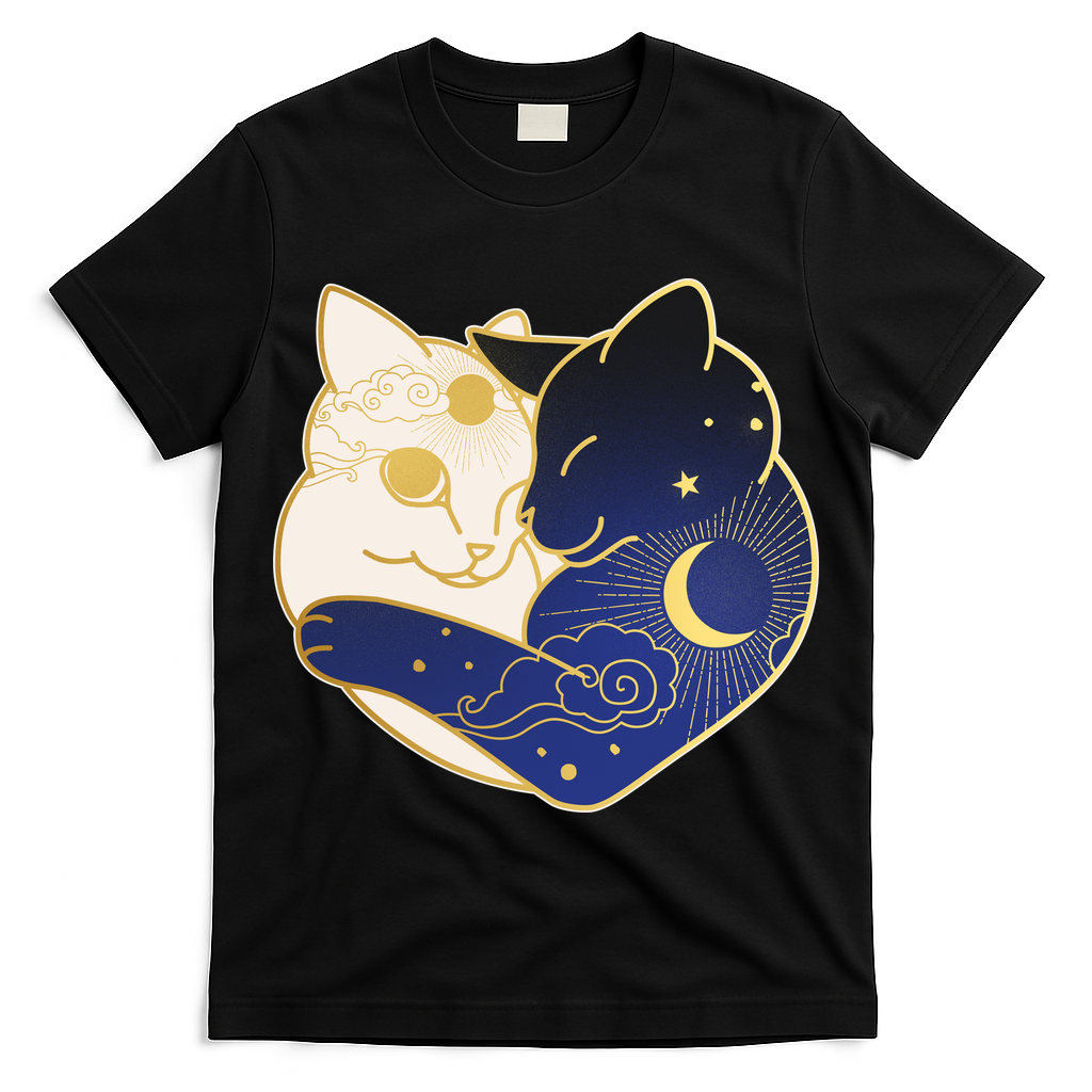 Sun and Moon Yin and Yang Cats T-Shirt