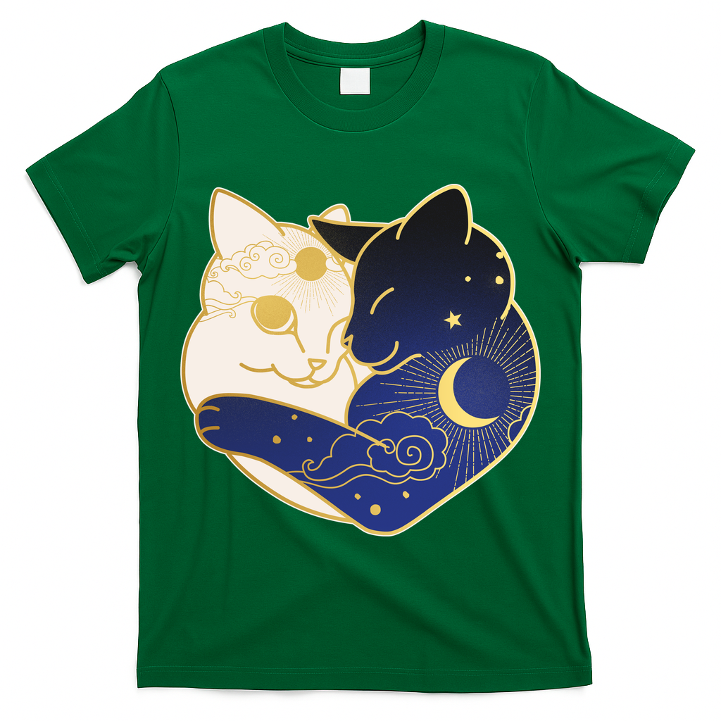 Sun and Moon Yin and Yang Cats T-Shirt
