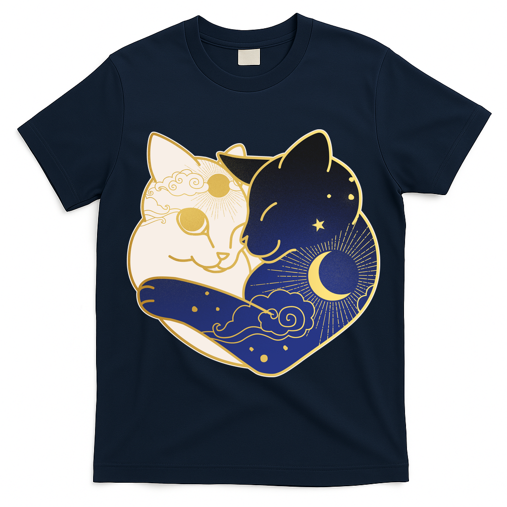 Sun and Moon Yin and Yang Cats T-Shirt