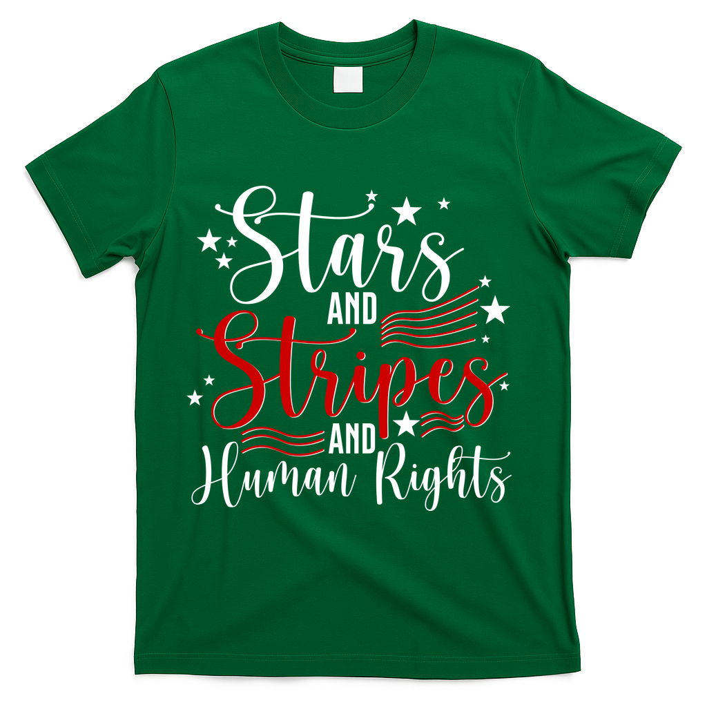 Stars And Stripes Human Rights Back And Front T-Shirt - Green