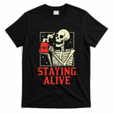 Staying Alive Skeleton Coffe Funny Retro Vintage Halloween T-Shirt - Black