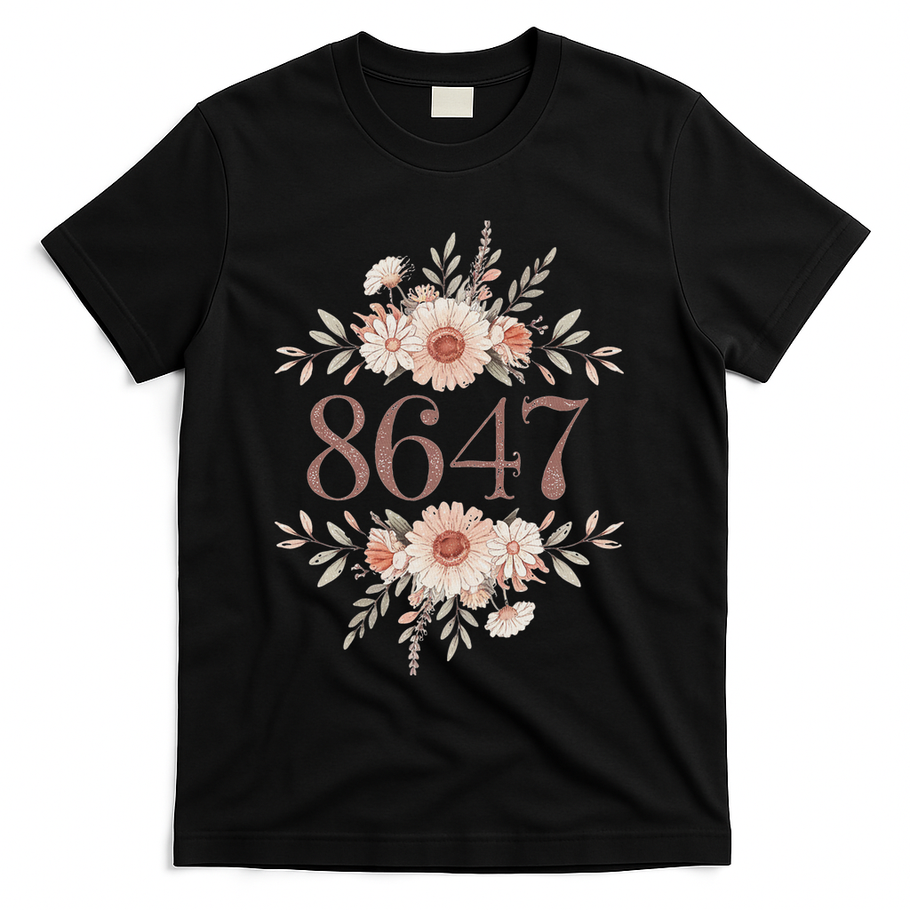 Subtle Anti Trump 8647 Flower Floral Boho President Liberal T-Shirt - Black