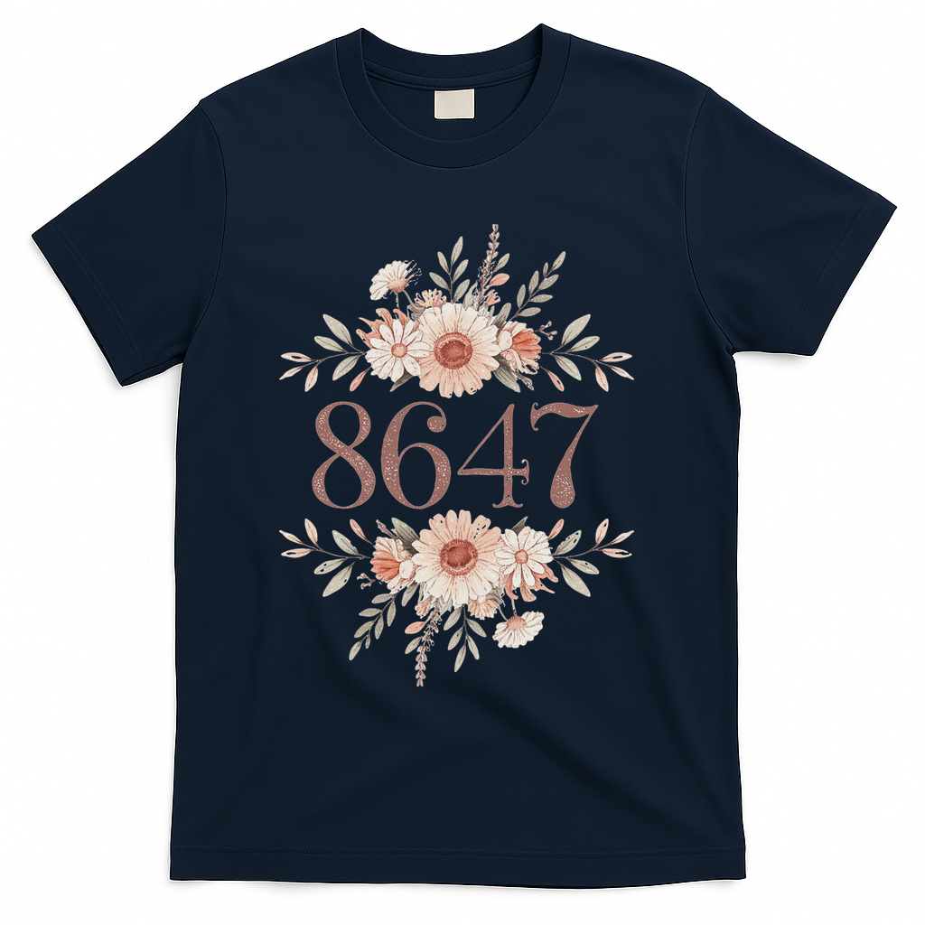 Subtle Anti Trump 8647 Flower Floral Boho President Liberal T-Shirt - Navy