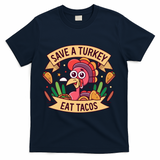 Save A Turkey Eat Tacos Funny Autumn Thanksgiving Groovy T-Shirt - Navy