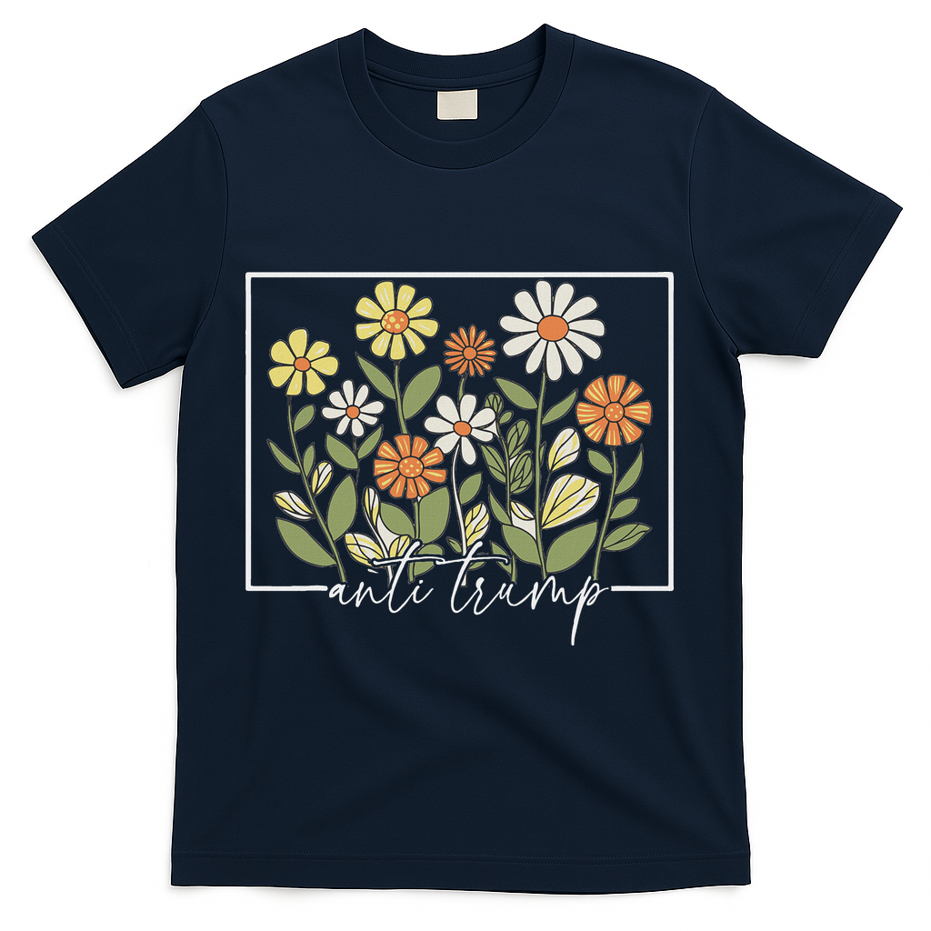 Subtle Anti Trump Floral Flower Democrat President Liberal T-Shirt - Navy