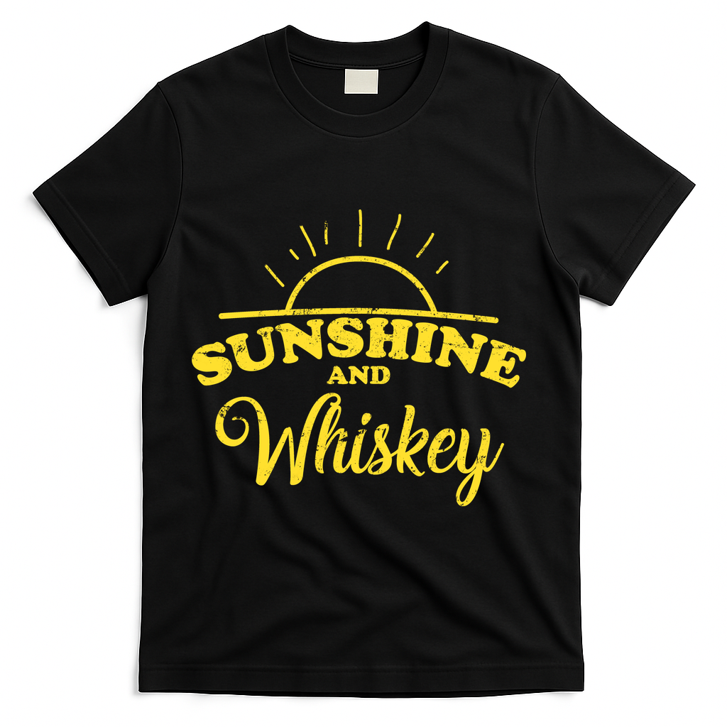 Sunshine And Whiskey Retro Summer T-Shirt - Black