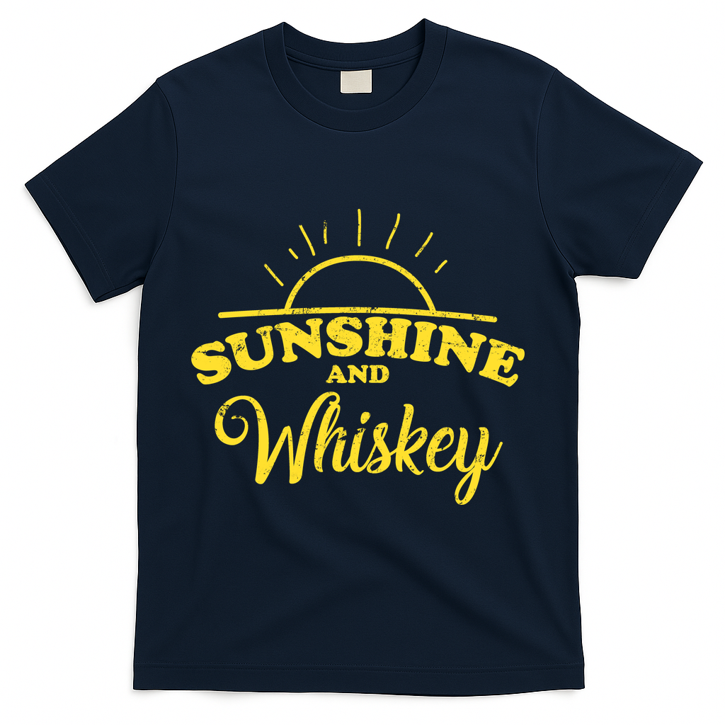 Sunshine And Whiskey Retro Summer T-Shirt - Navy