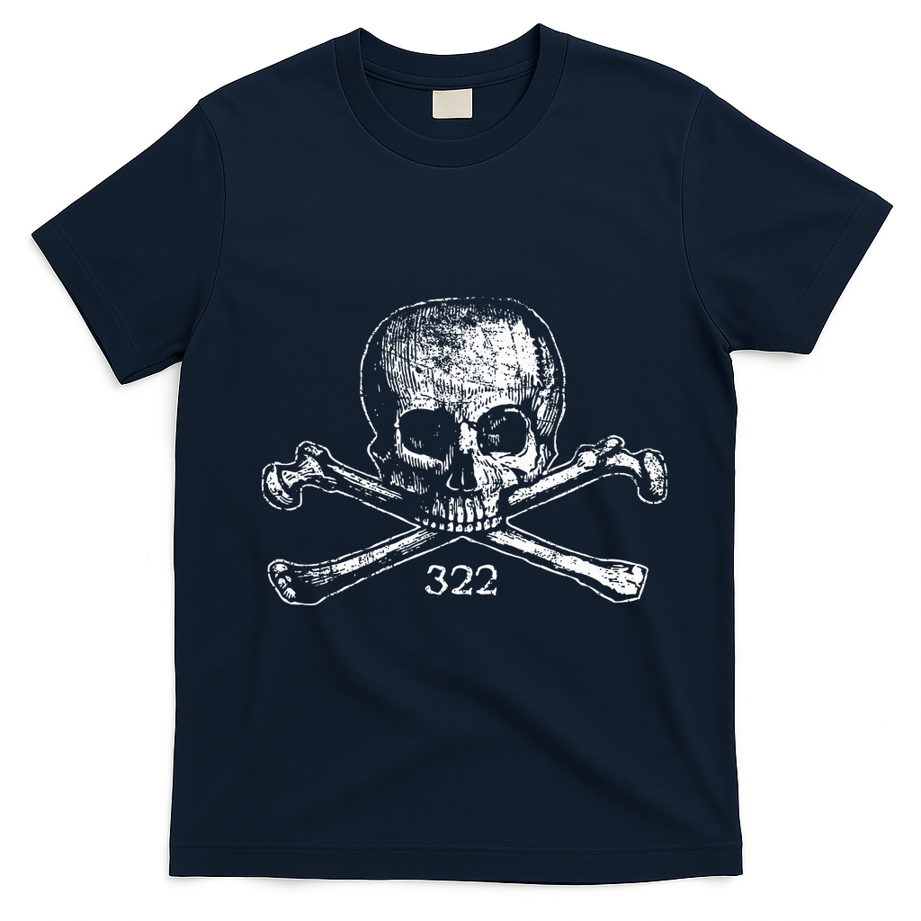 Skull & Bones 322 Distressed Skull And Crossbones T-Shirt - Navy Blue