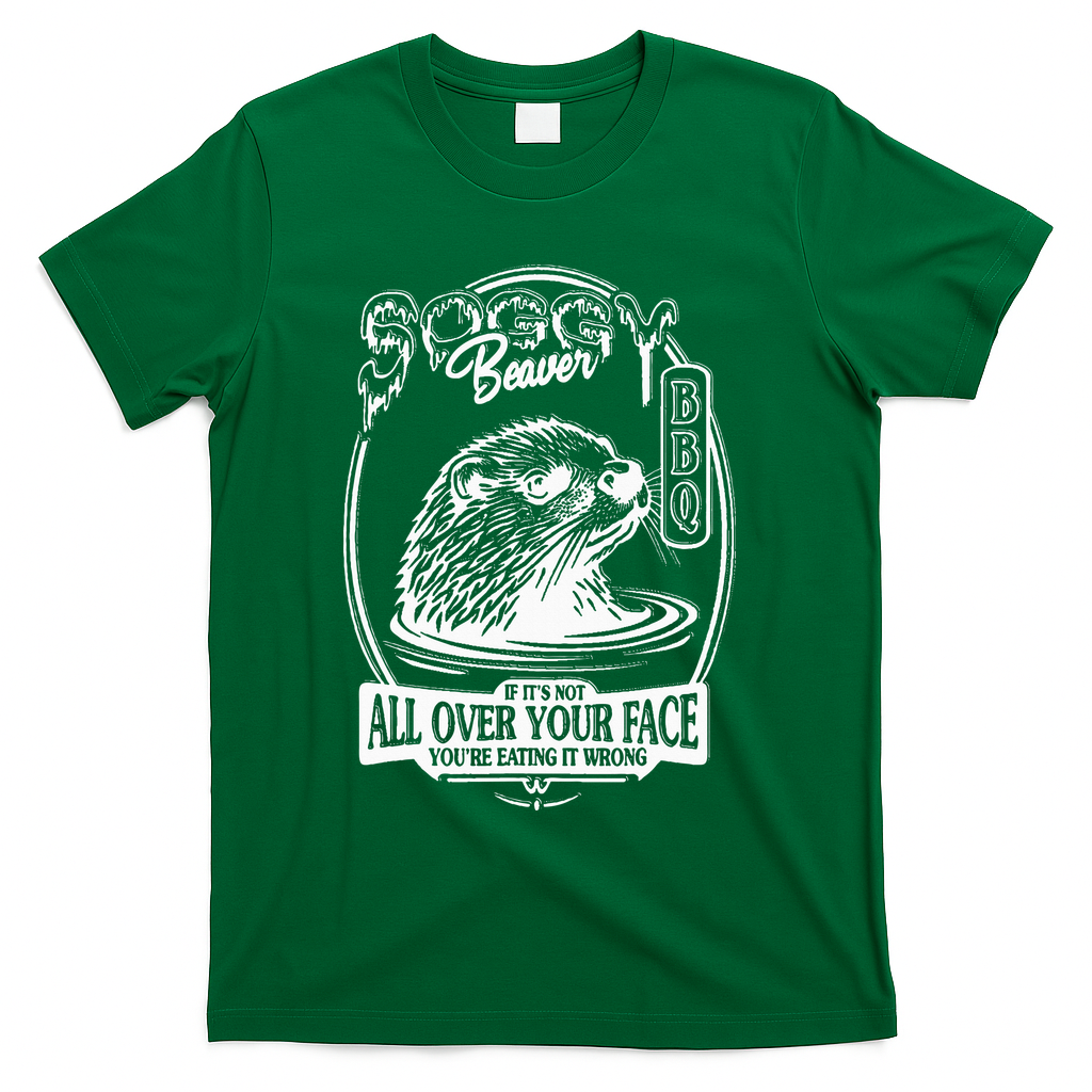 Soggy Beaver Bbq If ItS Not All Over Your Face Funny Beaver T-Shirt - Green