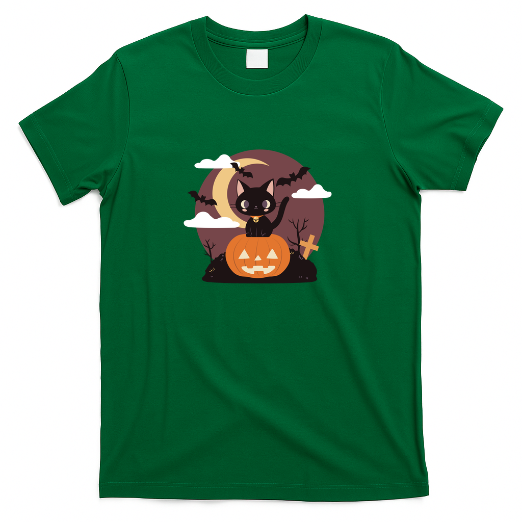 Spooky Black Cat on a Pumpkin - Green