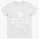 Salem Broom Co Company Halloween Black Cat Witch And Broom T-Shirt - White