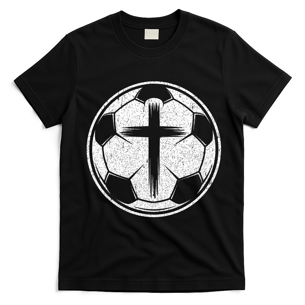 Soccer Ball Christian Cross T-Shirt - Black
