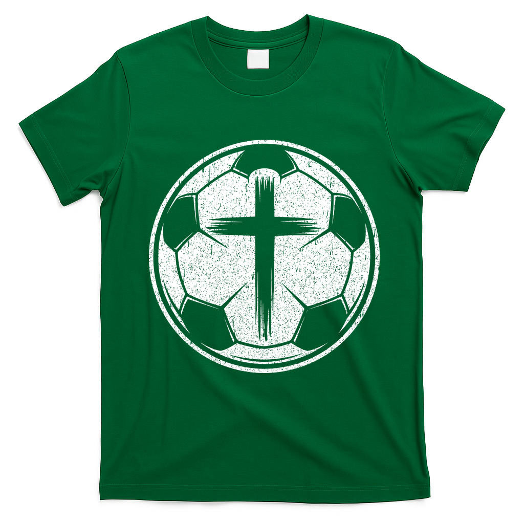 Soccer Ball Christian Cross T-Shirt - Irish Green