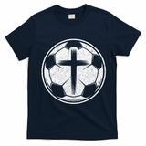 Soccer Ball Christian Cross T-Shirt - Navy Blue