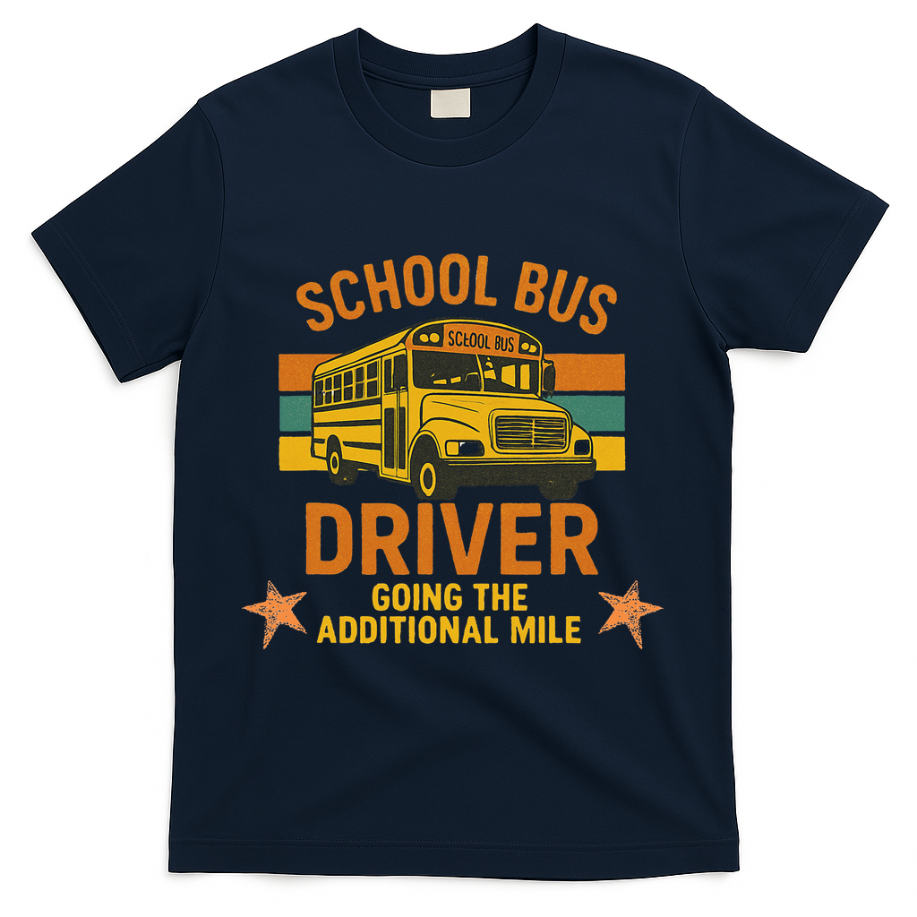 School Bus Driver Going The Additional Mile Vintage Retro T-Shirt - Navy