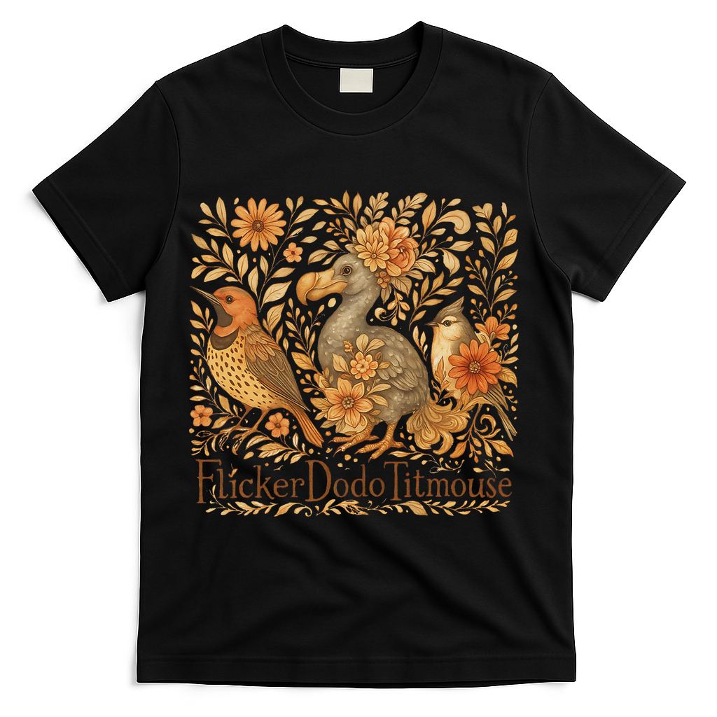 Subtle Birds Flicker Dodo Titmouse Trump Resist Boho Style T-Shirt - Black
