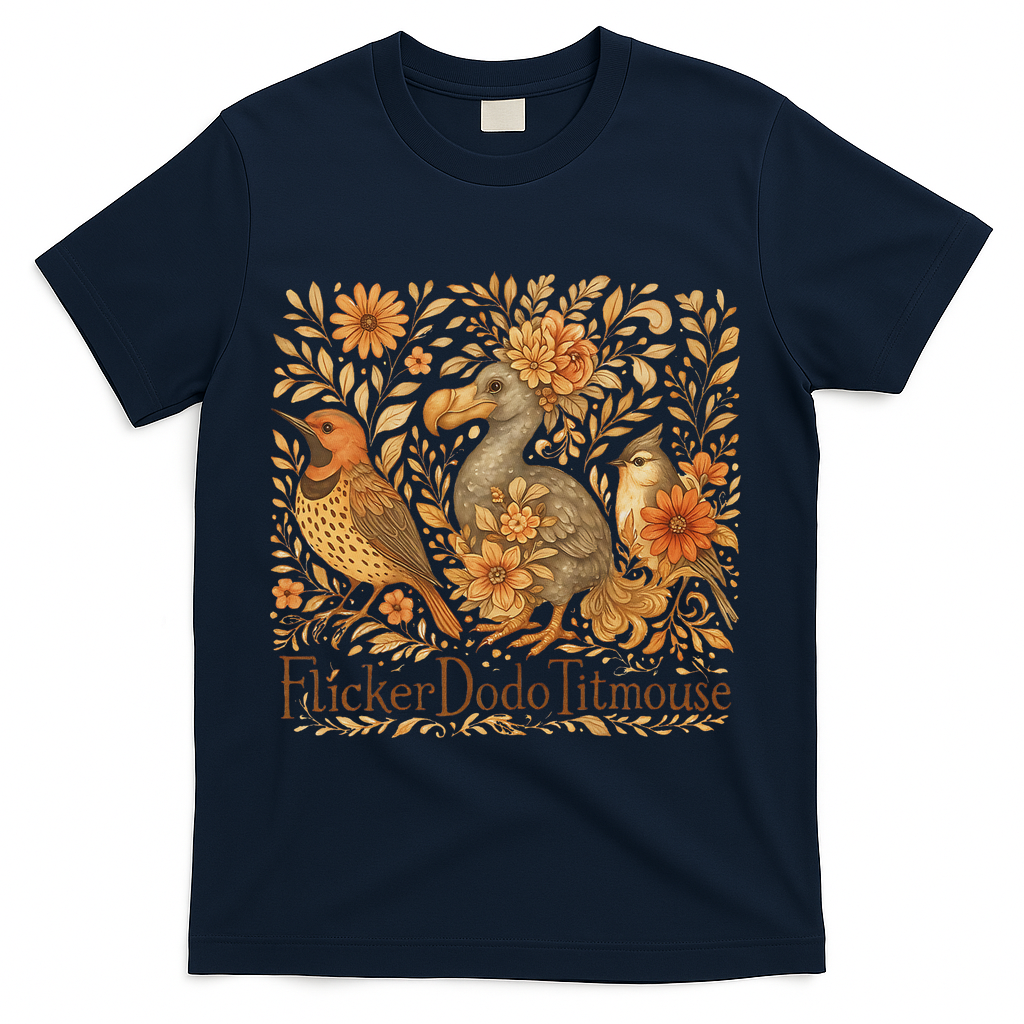 Subtle Birds Flicker Dodo Titmouse Trump Resist Boho Style T-Shirt - Navy