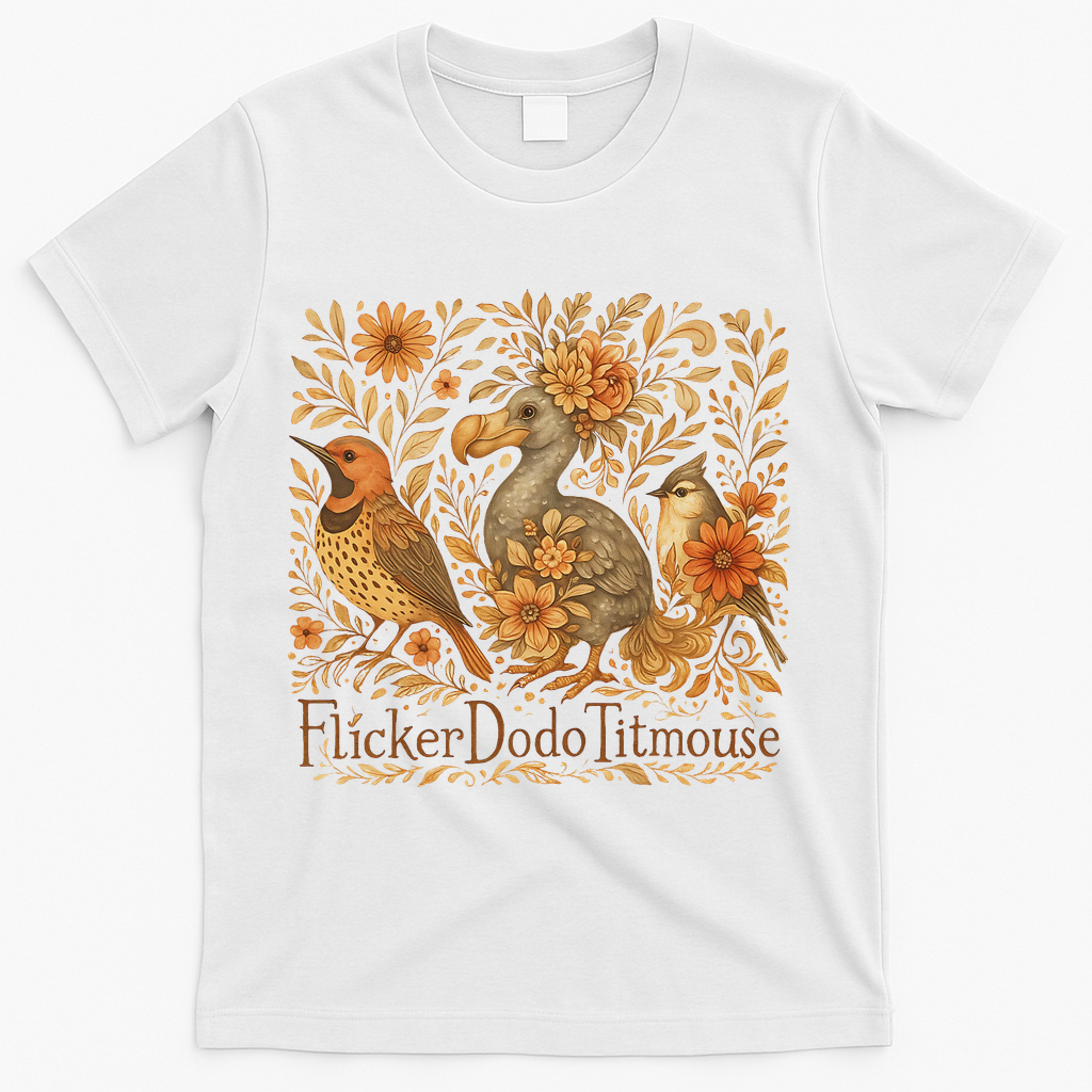 Subtle Birds Flicker Dodo Titmouse Trump Resist Boho Style T-Shirt - White