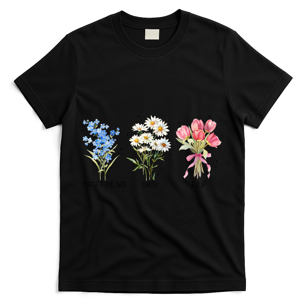 Subtle Boho Flowers Anti Trumpp  T-Shirt - Black