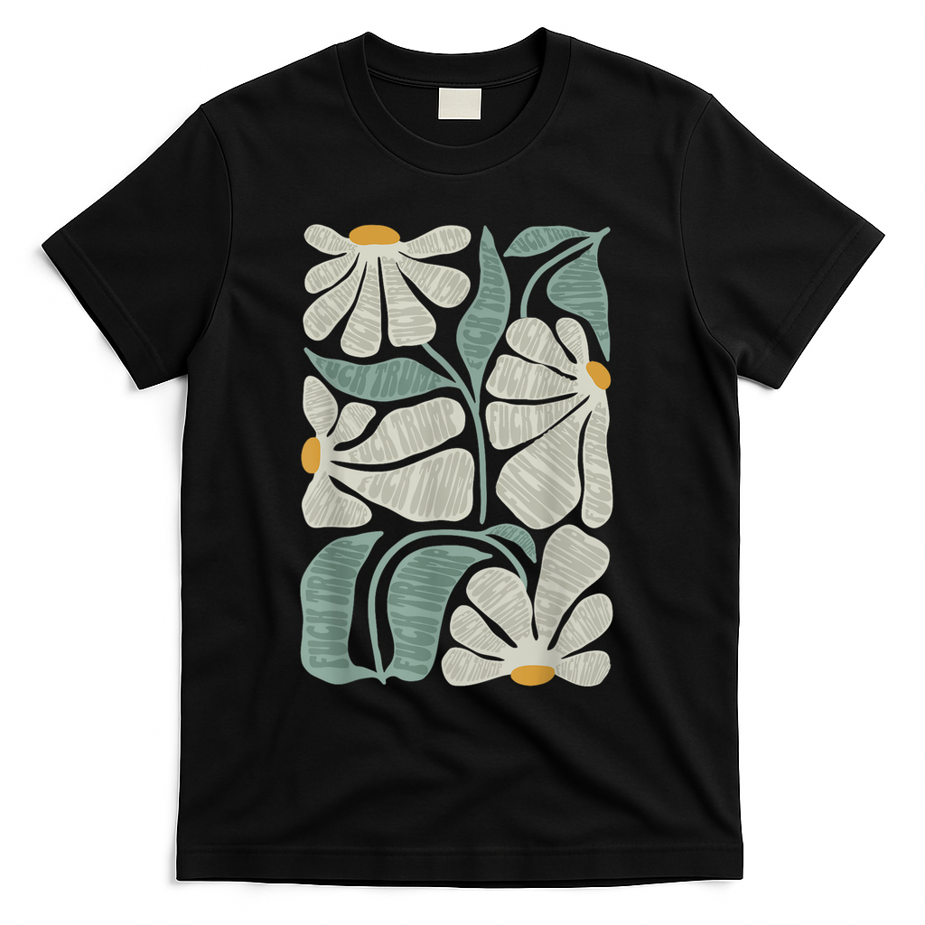 Subtle Boho Flowers Anti Trump Anti Maga Kamala Harris Voter T-Shirt - Black