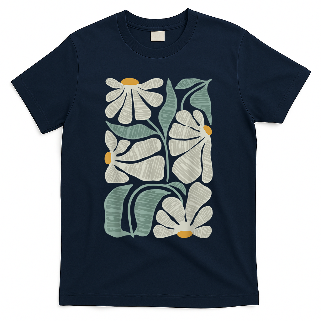 Subtle Boho Flowers Anti Trump Anti Maga Kamala Harris Voter T-Shirt - Navy