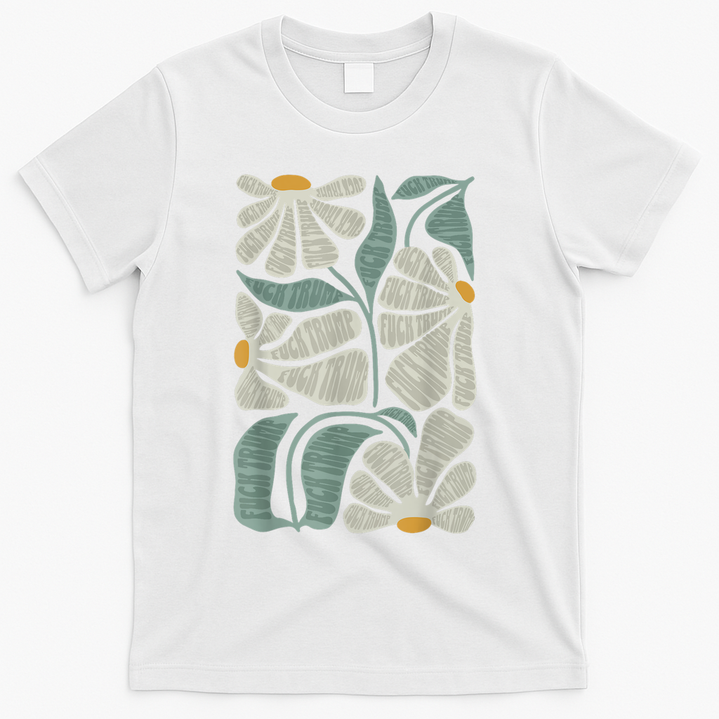 Subtle Boho Flowers Anti Trump Anti Maga Kamala Harris Voter T-Shirt - White
