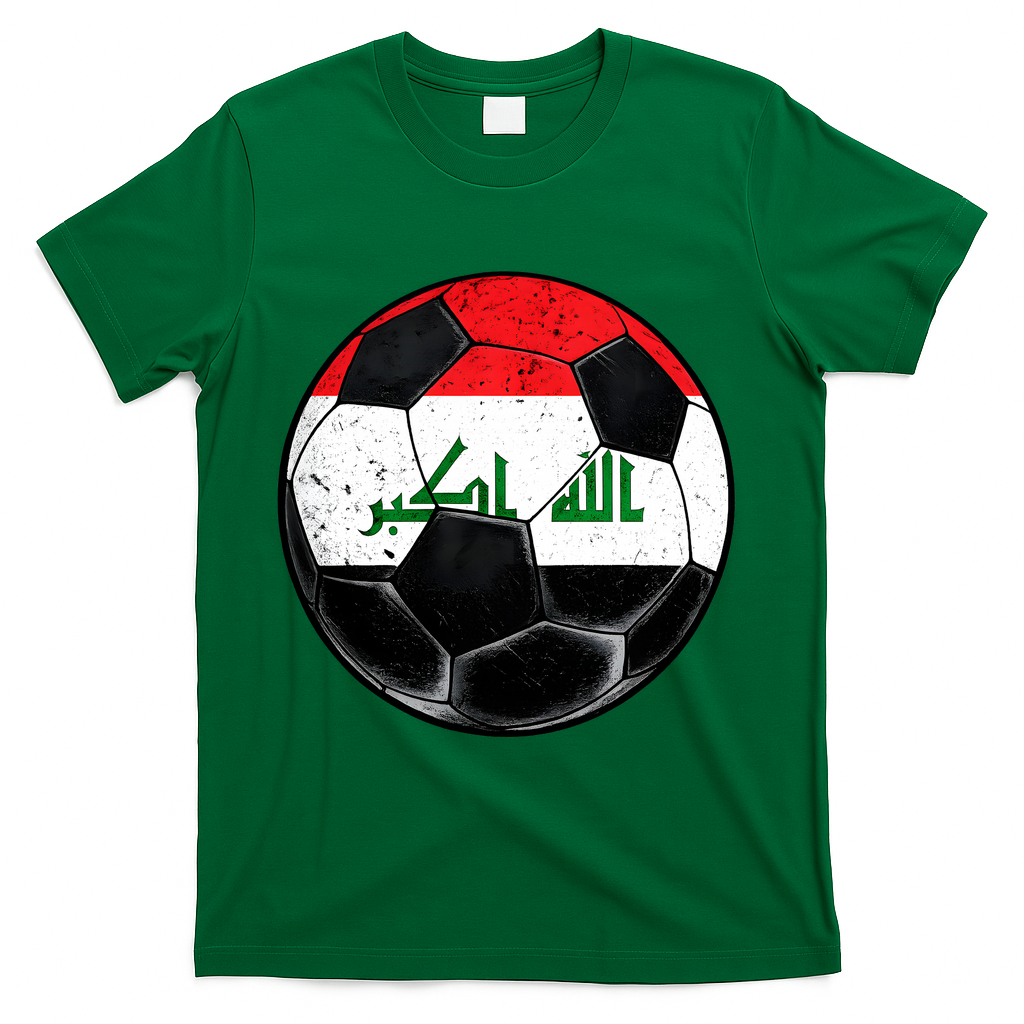 Soccer Ball Iraq Flag Iraqi T-Shirt - Green